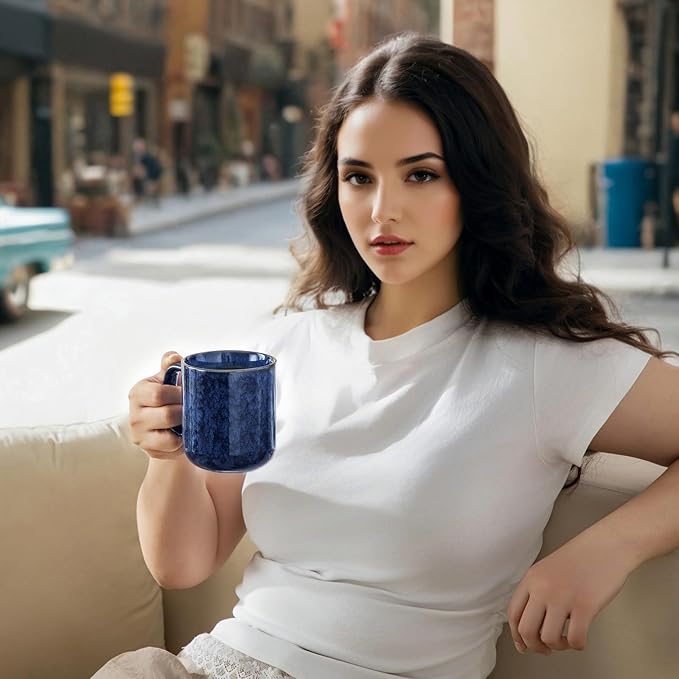 vancasso STARRY Coffee Mugs Set, 12 oz Ceramic Coffee Cups for Latte Hot Tea Cappuccino Cocoa Milk Stoneware Cups Set of 6, Dishwasher & Microwave Safe, Blue