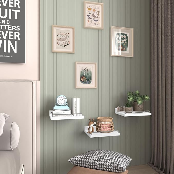 Small Floating Shelf, 6X9 Inches Farmhouse Wall Shelves for Living Room, Bedroom, Picture Frames, Plants, Kitchen, Set of 3 (White and Grey)