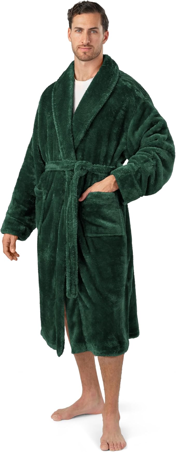 PAVILIA Mens Soft Robe, Plush Fluffy Fleece Bathrobe Men, Long Sherpa Shaggy Spa Robe