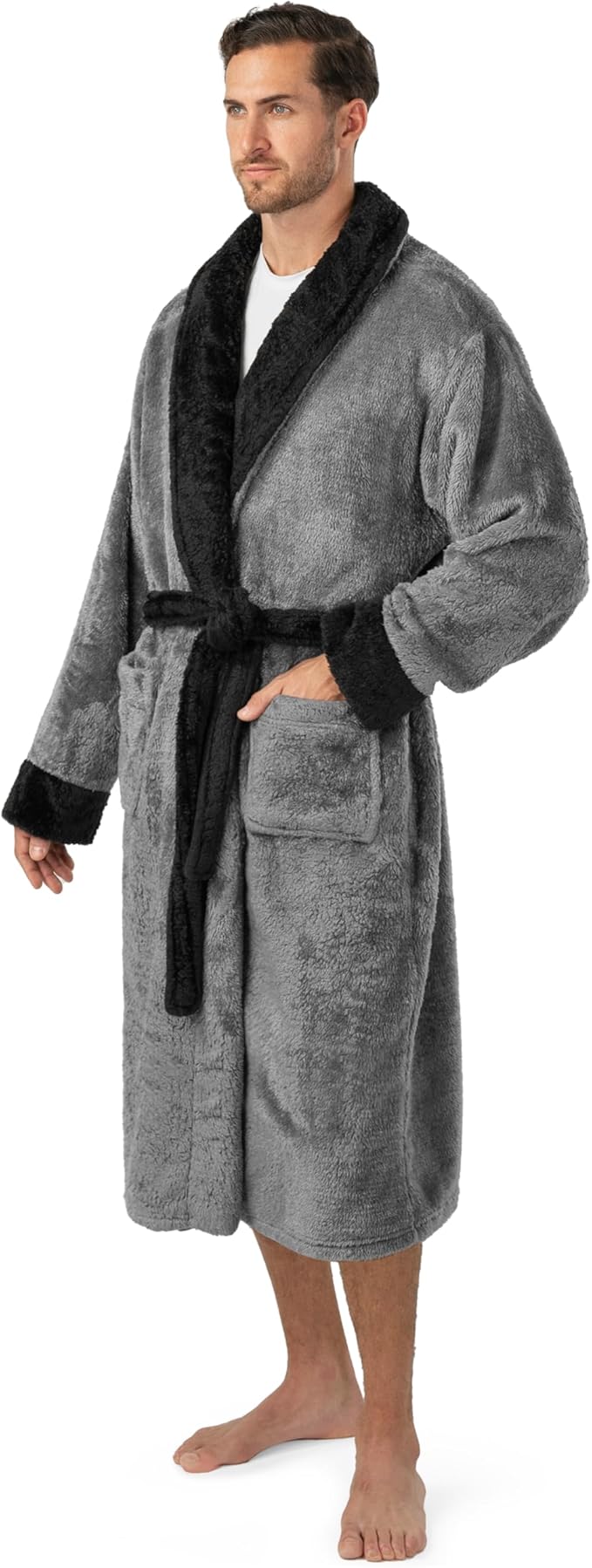 PAVILIA Mens Soft Robe, Plush Fluffy Fleece Bathrobe Men, Long Sherpa Shaggy Spa Robe