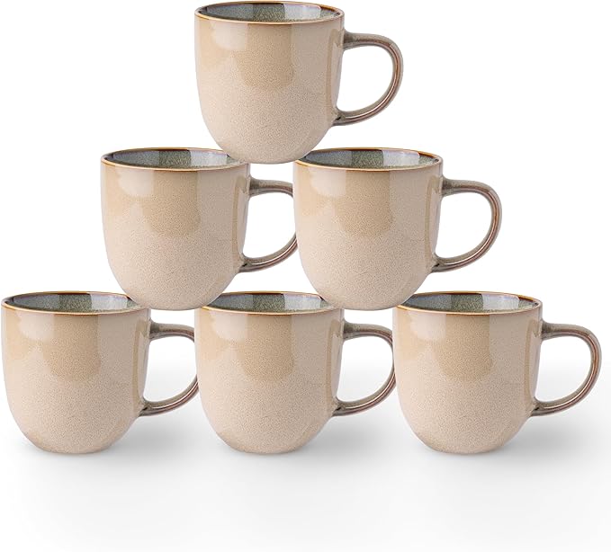 AmorArc 12oz Coffee Mugs, Ceramic Coffee Mugs set of 6 for Man, Woman, Dad, Mom, Modern Coffee Mugs with handle for Latte/Cappuccino/Milk/Cocoa. Dishwasher&Microwave Safe Latte