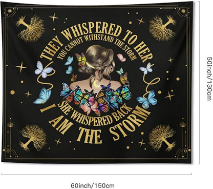 Inspirational Quote Tapestry Positive Motivational Uplifting Encouragement Gifts for Women Teens Girls,Inspirational Gift Wall Decor for Bedroom,They Whispered to Her You Cannot Withstand The Storm