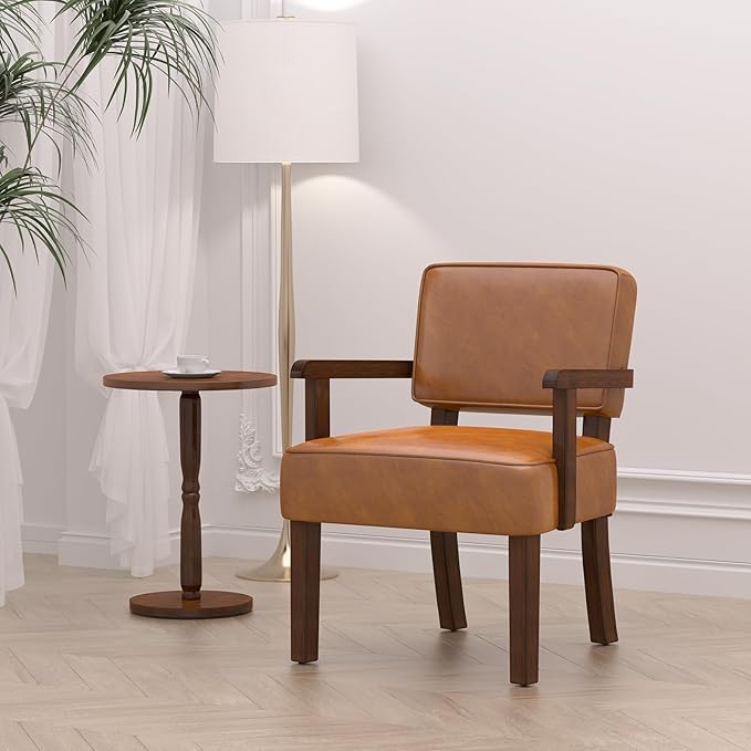 Accent Chair, PU Leather Living Room Chairs Oversized with Soft Seat and Armrests, Armchair for Bedroom, Dinning, Reading, Waiting Rooms (Leather Brown)