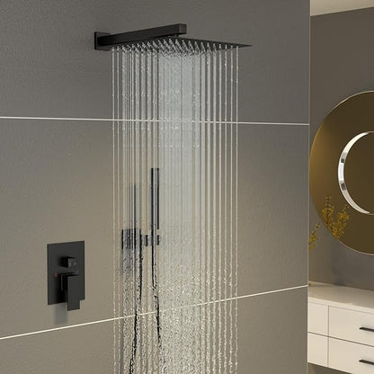 Sarlai Black Shower Faucet Set, Rainfall Shower System with Rain Shower Head and Handle Set, Modern Shower Fixtures, 10 Inch Shower Head with Handheld Combo,Shower Valve Included, Matte Black