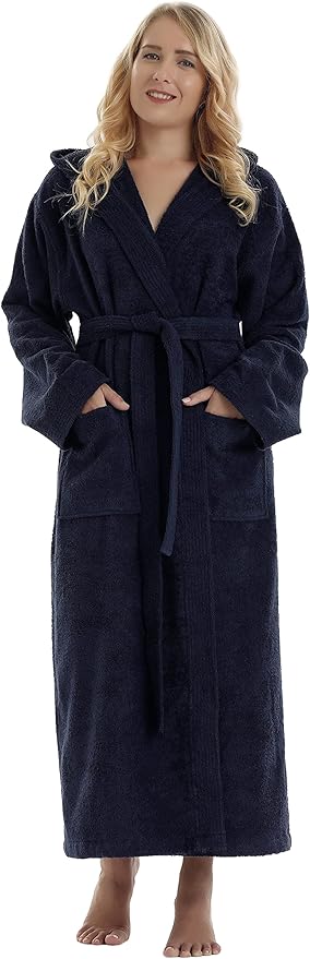 Arus Women's Pacific Hooded Turkish Cotton Bath Robe with Full Length Options