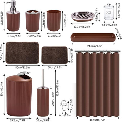 24 PCS Brown Bathroom Accessories Set with Shower Curtain and Rugs, Bathroom Sets with Extra Soft and Absorbent Bath Rugs Shower Curtain Pink Bathroom Sets for Bath