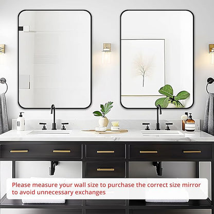 Fabuday Black Wall Mirror for Bathroom Over Sink - 22x30 Matte Metal Framed Rectangle Mirror, Rounded Rectangular Vanity Mirrors for Living Room, Bedroom, Entryway, Hallway, Horizontally/Vertically