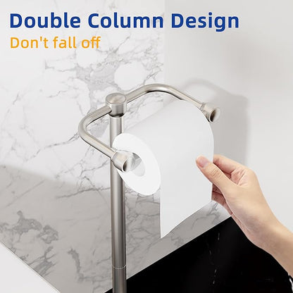RUACQ Toilet Paper Holder Stand, Bathroom Toilet Paper Roll Holder Free Standing, Toilet Tissue Holder Stand with Post Pivoting Design, Stable Weighted Base, SUS304 Stainless Steel (Brushed Nickel)