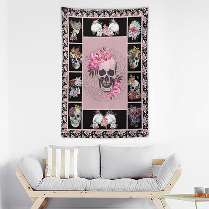yowecso Sugar Skull Tapestry Horror Skeleton Tapestry Wall Hanging for Bedroom Rose Skull Tapestries Aesthetic Wall Decor for Home Dorm Living Room 40"x60"