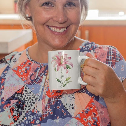 Customized Lily Flower Accent Cup, Novelty Flower Design Mug 11oz 15oz, Personalized Name Lily Lover Ceramic Cup, Custom Flower Decorative Mug, Unique Coffee Cup For Girl