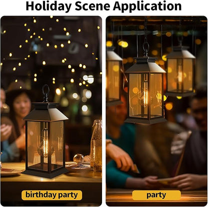 2 Pack Hanging Solar Lanterns Glass Solar Lights Outdoor Waterproof Upgraded Solar and 2 AA Batteries Powered, for Outside Porch, Patio and Indoor Tables, Mantelpiece