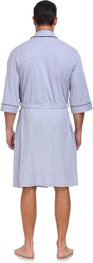 COLORFULLEAF Men's Bathrobes 100% Cotton Soft Comfort Breathable Short Sleeve Summer Kimono Mens Lightweight Robe