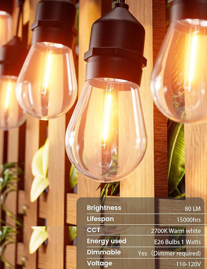 Svater Outdoor String Lights 150FT, E26 Socket, 48pcs S14 Shatterpoof Bulbs, 1 Watt Dimmable 2700K Warm White, IP65 Waterproof Commercial Grade Patio Lights（3 Pack X 50FT）