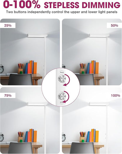 EMITEVER LED Floor Lamp, 60W Full-Spectrum Eye-Care Standing Light, 72.8” Dimmable Reading Lamp for Study Rooms, Living Rooms, Dental Offices and Conference Lighting, 4000K Natural Daylight, White