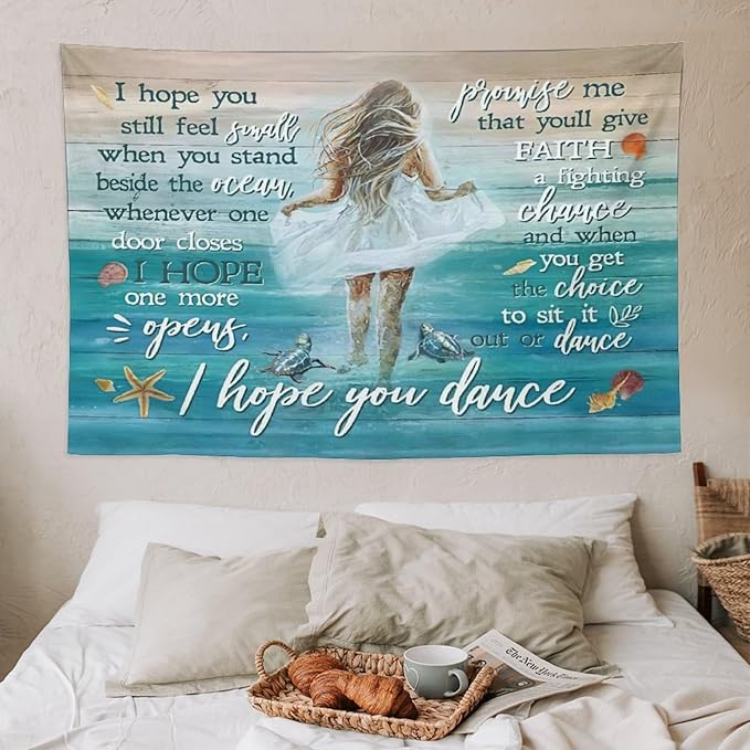 Coastal Beach Tapestry I Hope You Dance Tapestry Wall Hanging for Bedroom Sea Turtle Tapestries Aesthetic Wall Decor for Home Dorm Living Room 40"x60"