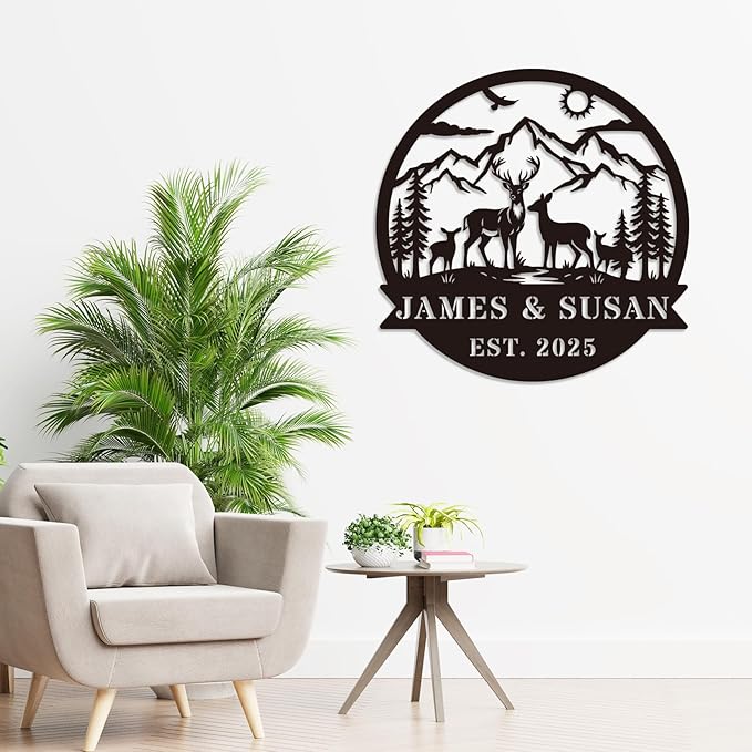 Personalized Rustic Metal Deer Cabin Sign, Outdoor Welcome Sign for Front Porch, Great Custom Metal Name Sign Gift for Hunters, Farmhouse Cabin Decor