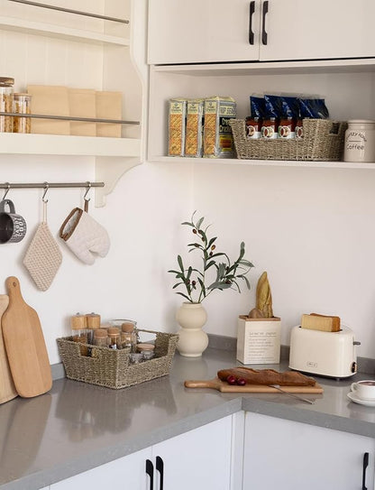 StorageWorks Wicker Storage Basket for Pantry Organizers and Storage, Stackable Seagrass Pantry Baskets for Shelves, 2-Pack