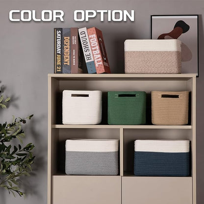 4 Pack Storage Baskets for Organizing, Woven Baskets for Shelves - Perfect for Toys, Books, Towels, and Clothes, Durable Gift Basket Bins Toy Storage, 12.7''Lx9''Wx7.8''H, Brown & White