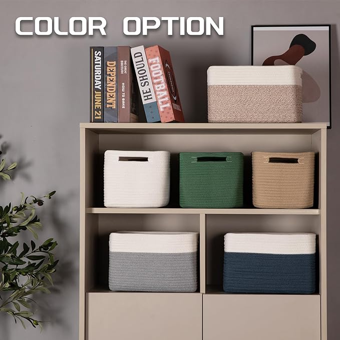 4 Pack Storage Baskets for Organizing, Woven Baskets for Shelves - Perfect for Toys, Books, Towels, and Clothes, Durable Gift Basket Bins Toy Storage, 12.7''L x9''W x7.8''H, Jute