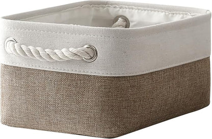 TheWarmHome Storage Basket for Organizing - 1 Pack 12x8x5.2 inch Baskets for Gifts Empty with Handles, Fabric Storage Cubes for Organizer Closet Dog Gift Cloth Toy (Whiet & Khaki)