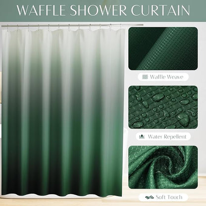 32PCS Bathroom Accessories Set Bathroom Set,Hunter Green Shower Curtain Set,Bath Towel Set,Hand Towel,Toilet Brush,Trash Can & 3PCS Soap Dispenser