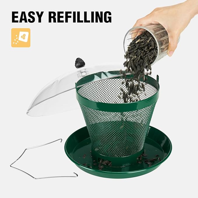 Veehoo Bird Feeders for Outdoors Hanging-Cardinal Bird Feeder with Weatherproof Dome, Wild Meta Finch Feeder for Outside 2.5 lbs Sunflower Seed Capacity, Green