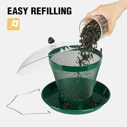 Veehoo Bird Feeders for Outdoors Hanging-Cardinal Bird Feeder with Weatherproof Dome, Wild Meta Finch Feeder for Outside 2.5 lbs Sunflower Seed Capacity, Green