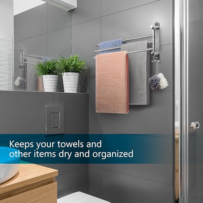 Towel Rack Wall Mounted JSVER 3 Arms Bathroom Towel Rack, 180° Rotation Space Saving Towel Holder for Bathroom
