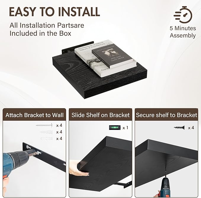 12 Inch Floating Shelves, 12" Deep Floating Shelf Wall Mounted, 12" Wall Shelves, Rustic Deep Bookshelf, Extra Deeper Display Shelves & Storage Shelves for Bedroom, Living Room, Set of 3