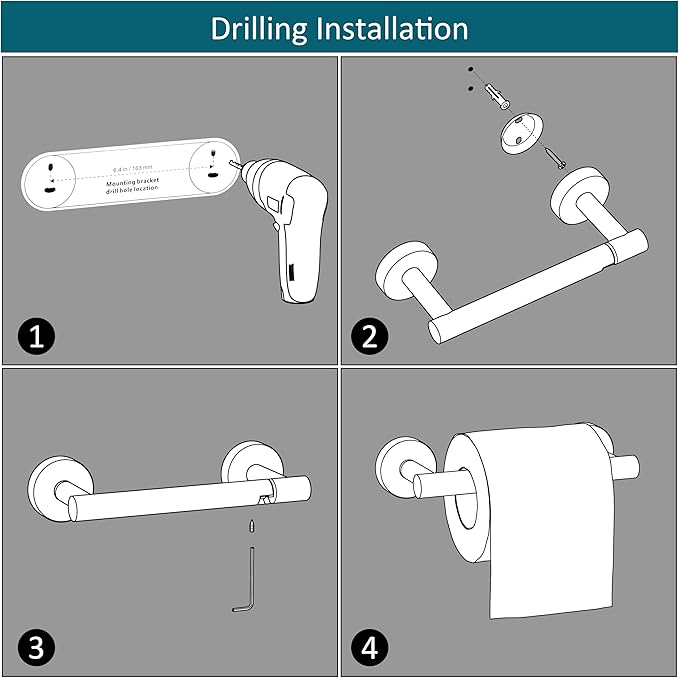 BVL Toilet Paper Holder Matte White Wall Mount Stainless Steel 304 Large Mega Roll
