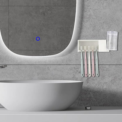 5 Slots Wall Mount Toothbrush Holder with Cover, Self Adhesive Toothbrush Storage Organizer for Shower, Toothpaste & Toothbrush Hanger for Bathroom, Medicine Cabinet, Dorm (White)
