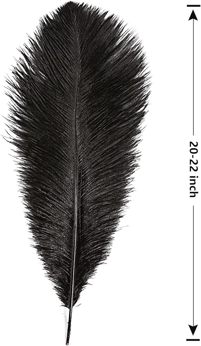 THARAHT Black Ostrich Feathers 12pcs Large Natural Bulk 20-22Inch 50cm-55cm for Wedding Party Centerpieces Halloween and Home Decoration Feathers