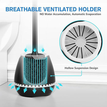 Toilet Brush 2 Pack, Toilet Bowl Brush with Ventilated Holder and Ergonomic Long Handle, Durable Bristles Toilet Scrubber Set for Bathroom Cleaning(Black)