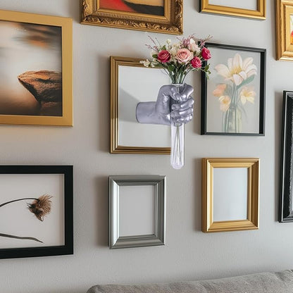 Silvery Wall Sculptures, Hand Vases Home Decor, Wall Mount Art Sculpture, Unique Wall Art Statue, Funky Flower Vase Decorations, Modern Eclectic Hanging Decor,Glass Test Tube Vase (Silvery)