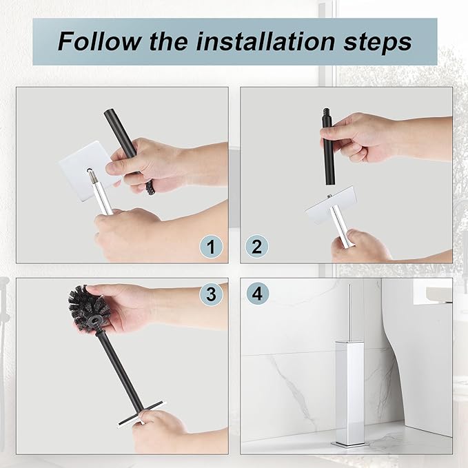 Chrome Toilet Brush and Holder,Toilet Bowl Brush with Extra Long Handle