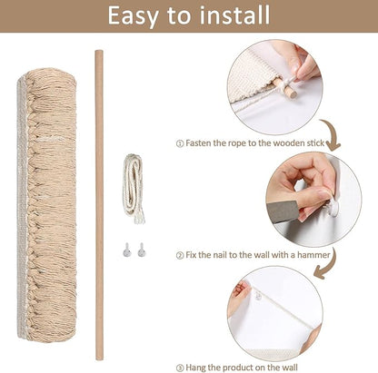 Dremisland Macrame Woven Wall Hanging Home Decor Bohemian Beige Geometric Wave Art Decor with Wool Ball and Tassle-Elegant Apartment Bedroom Dorm Room Door Decoration, 15.7" W x 22" L (Beige Wool Ball)