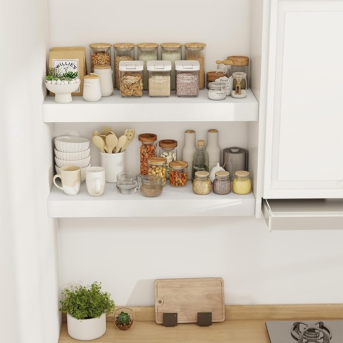 30 Inch Floating Shelves, 12" Deep Floating Shelf Wall Mounted, 30" Wall Shelves, Rustic Deep Bookshelf, Extra Deeper & Thicker Display Shelves for Bedroom, Living Room, White, Set of 2