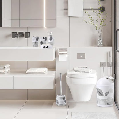 8 Piece Grey Bathroom Sets with Toothbrush Holder,Toothbrush Cup,Lotion Soap Dispenser,Soap Dish,Toilet Brush,Trash Can,Qtip Holder