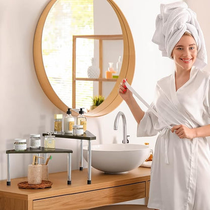 Weenson Bathroom Counter Organizer Corner Shelf - 2 Tier Bathroom Organization Bamboo Bathroom Sink Shelf Kitchen Countertop Organizer Adjustable Free-Standing Counter Storage Shelf(Antique)