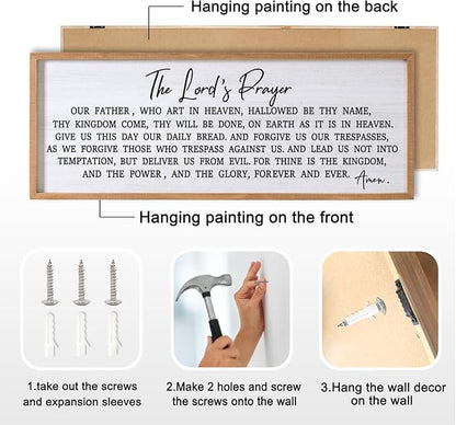Our Father Prayer Bible Verse Framed Wall Art, 40''×15'' Rustic Religious Christian Lords Prayer Sign for God Jesus Christ Prayer, Horizontal Holy Inspirational Catholic Scripture Decor
