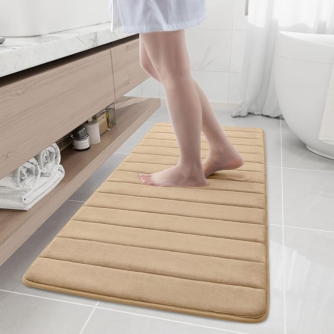 Buganda Memory Foam Bath Mat, 55" x 24", Ultra Soft and Non-Slip Bathroom Rugs, Water Absorbent and Machine Washable Bath Rug Runner for Bathroom, Shower, and Tub, Camel