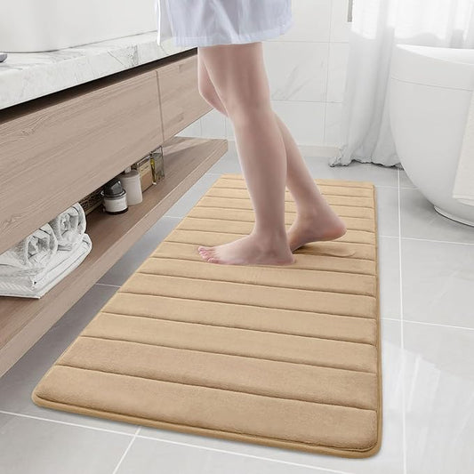 Buganda Memory Foam Bath Mat, 55" x 24", Ultra Soft and Non-Slip Bathroom Rugs, Water Absorbent and Machine Washable Bath Rug Runner for Bathroom, Shower, and Tub, Camel