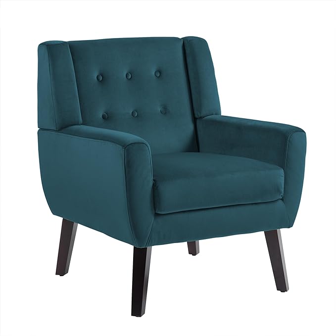 UIXE Accent Chair, Velvet Upholstered Armchair for Living Room, Modern Club Arm Chairs Comfy Single Sofa Button Tufted Bedroom Reading Seat - Blue, Set of 1