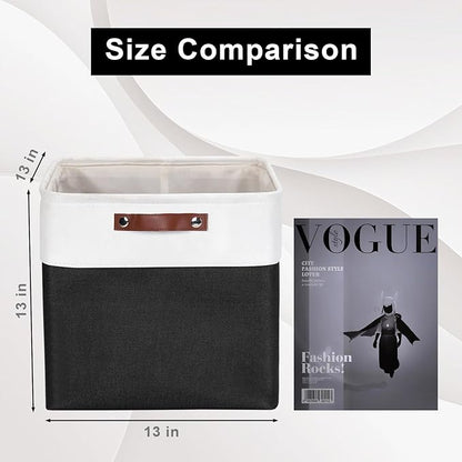 13x13 Cube Storage Bins, Collapsible Fabric Storage Box, 4 Pack Closet Baskets with Handles for Organizing, Shelf, Toys, Clothes, Home, Office, Nursery (Black&White)