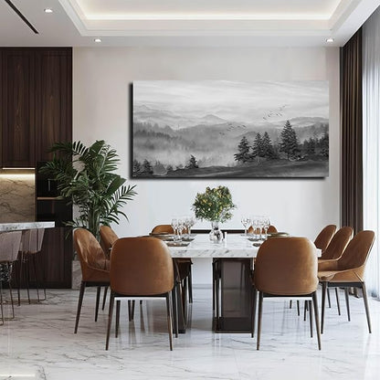 SOUGUAN Grey Wall Decor Foggy Mountain Wall Art Tree and Bird Pictures Artwork for Walls Living Room for Bedroom Kitchen Dining Room Home Office 30x60 Inch