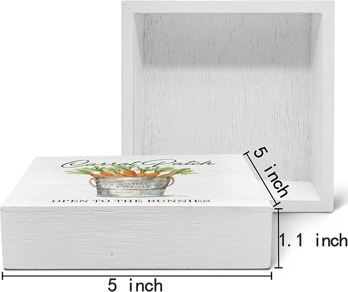 SRADMO Easter Sign, Carrot Patch Easter Wood Box Sign Desk Decor, Easter Carrot Decorations, Farmhouse Easter Theme Wooden Block Box Sign Decoration for Home Office Shelf Table Decor