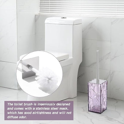 Clear Acrylic Bathroom Accessories Set - Rust-Free, Transparent Design - Includes Soap Dispenser, Toothbrush Holder, Cup, Soap Dish, and Toilet Brush 5-Piece (Lavender Purple)