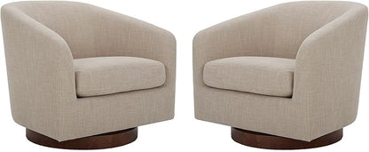 CHITA Swivel Accent Chair, FSC Certified Upholstered Fabric Barrel Chair for Living Room Set of 2, Fully Assembled, Flax Beige