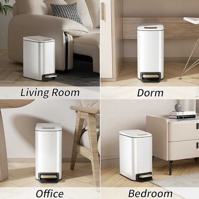 Bathroom Accessories Set- 8PC White Bathroom Set, Luxury Bathroom Set with Stainless Steel Bathroom Trash Can, Toilet Brush, Toothbrush Holder & Soap Dispenser