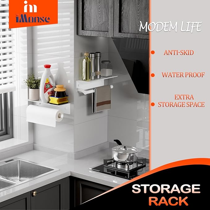 Toilet Paper Holder White, iMonse Toilet Paper Holder Wall Mount,Toilet Paper Holder with Shelf for Bathroom Kitchen RV,with Adhesive & Screw